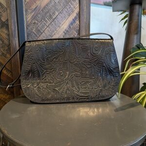 Valerie Stevens Black Embossed Shoulder Bag